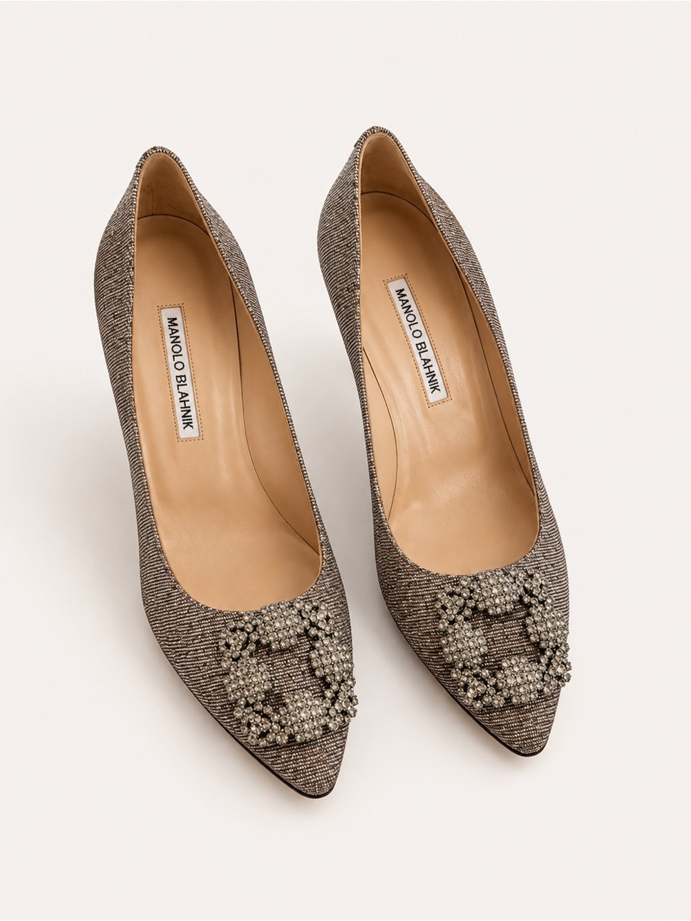 Manolo Blahnik Metallic Crystal Buckle Pumps Size 39 / US 9